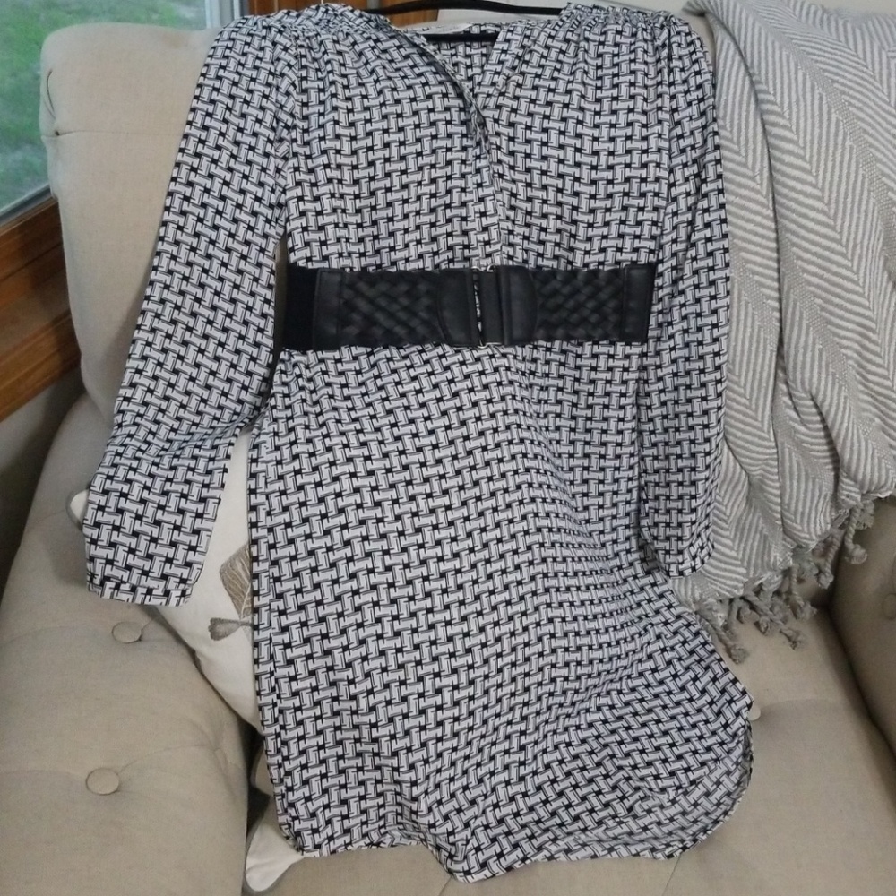 Black and white dress with black belt
